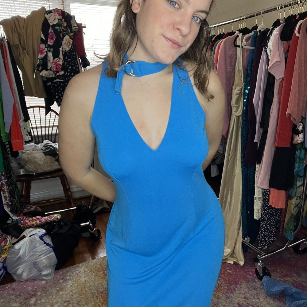 Vintage PAPELL BOUTIQUE ~ Fabulous Blue Evening Gown ~Cool Neck Detail ~Size 12 - Picture 3 of 5